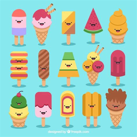 Free Vector | Collection of funny ice cream characters