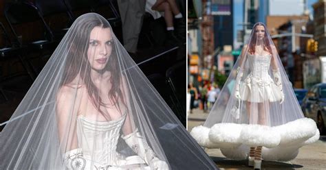 Julia Fox stuns in outrageous wedding dress and fur-lined veil for NYFW | Metro News