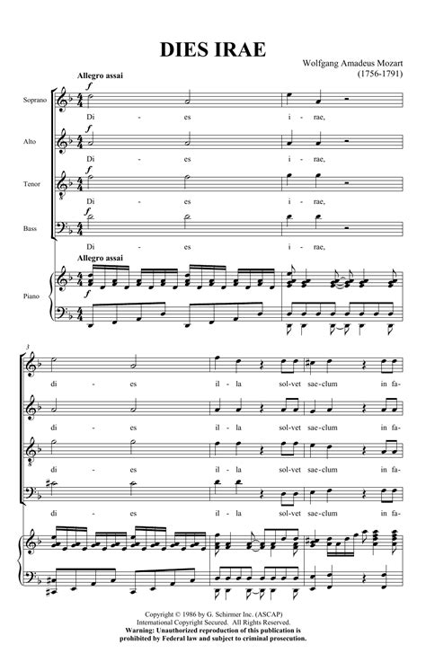 Wolfgang Amadeus Mozart "Dies Irae (from Requiem)" Sheet Music Notes ...