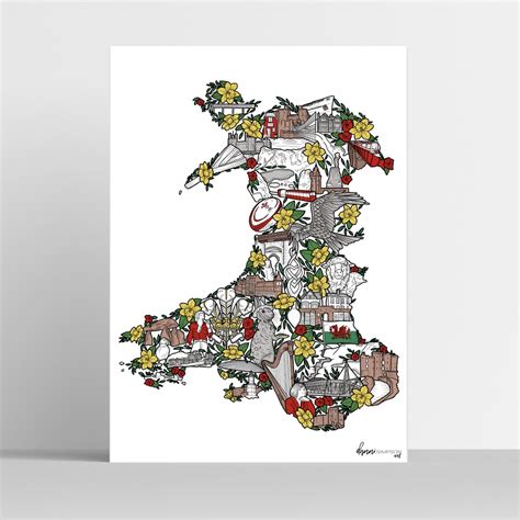 Wales Map Illustration Art Print Welsh Poster UK Art Travel - Etsy