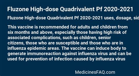 Fluzone High-dose Quadrivalent Pf 2020-2021 : Uses, Dosage, Side ...