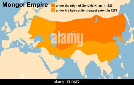 Mongol Empire map at Genghis Khan's death in 1227 and at its greatest ...