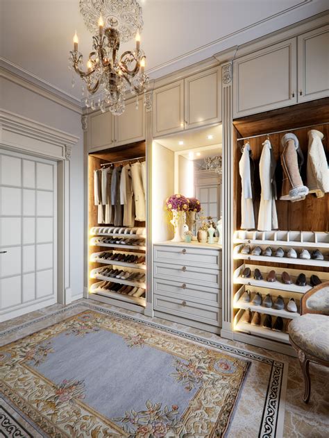 White walk-in closet and wardrobe with LED lighting, shoe racks, and carpet | Dream closet ...
