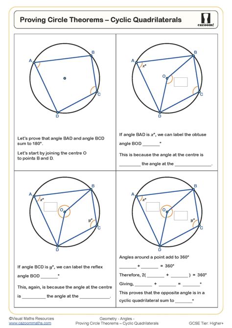 Proving Circle Theorems - Cyclic Quadrilaterals Worksheet | Fun and ...