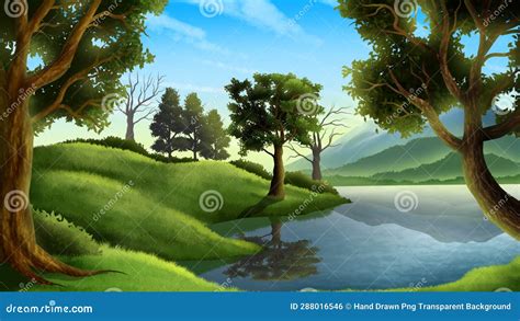 River Landscape Paintings Art. Made Manually Using Hand Drawing Techniques. Stock Photo - Image ...