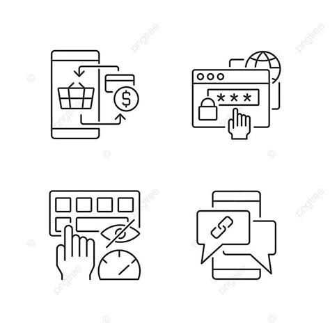 Dealing With Digital Technology Linear Icons Set Set Safety Web Vector, Set, Safety, Web PNG and ...