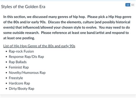 In this section, we discussed many genres of hip hop. | Chegg.com