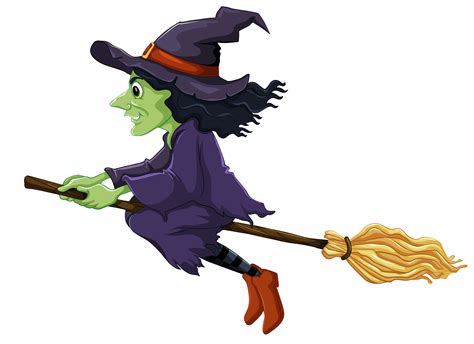 Cartoon Halloween Witch On Broom