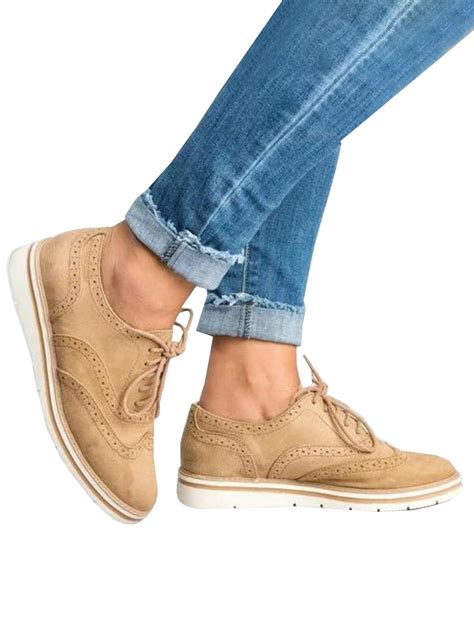 Lallc - Women's Oxfords Lace Up Flat Smart Work Sports Brogue Trainers Casual Shoes - Walmart ...