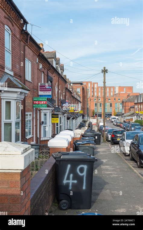 Row of terraced student houses in Selly Oak, Birmingham with to rent signs which are rented by ...