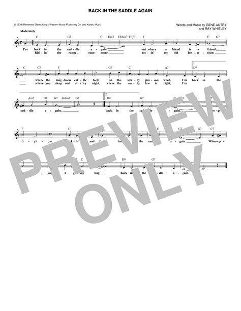 Back In The Saddle Again by Gene Autry Sheet Music for Lead Sheet ...