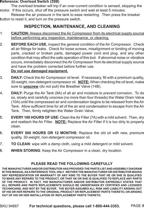 Central Pneumatic Air Compressor 94667 Users Manual