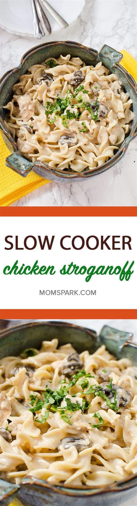 Easy Slow Cooker Chicken & Mushroom Stroganoff Recipe | Mom Spark - Mom ...