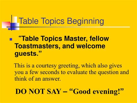 Toastmasters Table Topics Questions And Answers | Awesome Home