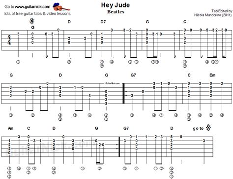 Hey Jude: guitar tab with melody and chords - GuitarNick.com