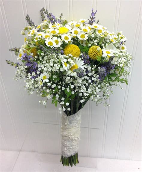 Garden Bridal Bouquet with Chamomile, Lavender, Craspedia, and Babies ...