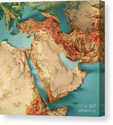 Middle East 3D Render Topographic Map Color Canvas Print / Canvas Art ...
