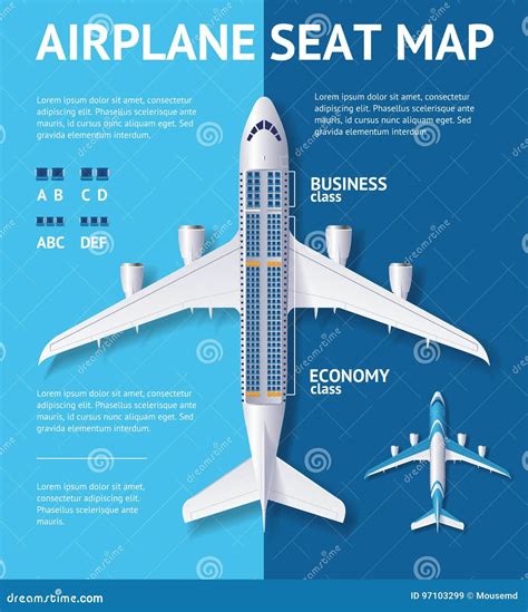 Airplane Seat Map Class Card. Vector Stock Vector - Illustration of plane, indoor: 97103299