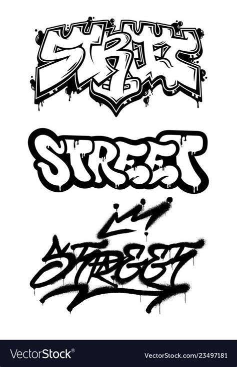 Decorative set with inscriptions "Street" in Graffiti styles on wall by ...