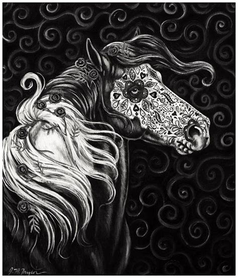 Sugar Skull Day of the Dead Horse Art Black & White PRINT | Horse ...