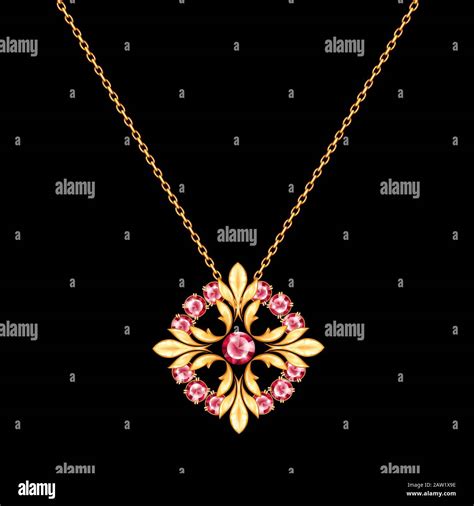 Golden chain necklace with round pendant. Jewelry design Stock Photo - Alamy