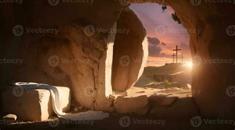 Resurrection Of Jesus Christ, Tomb Empty With Shroud And Crucifixion At ...