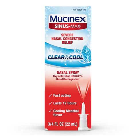 Mucinex Sinus-Max Severe Nasal Congestion Relief Clear & Cool Nasal Spray, Sinus Symptom Relief ...