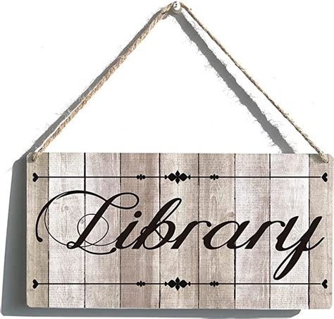 Library Sign Funny Farmhouse Library Wooden Hanging Sign Plaque Rustic Retro Wall Art Decor for ...