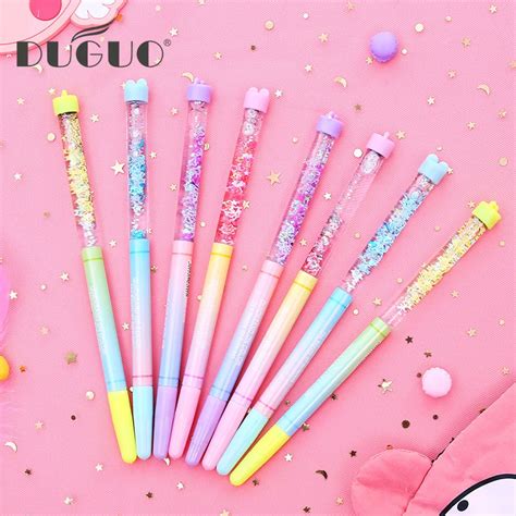 DUGUO cute stationery quicksand gradient fairy pen gel pen girl heart cute pen powder gold pen ...