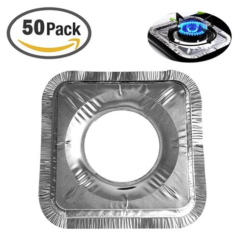 ZesGood 50 Pieces Thicker Aluminum Foil Square Stove Burner Covers, 8"× ...