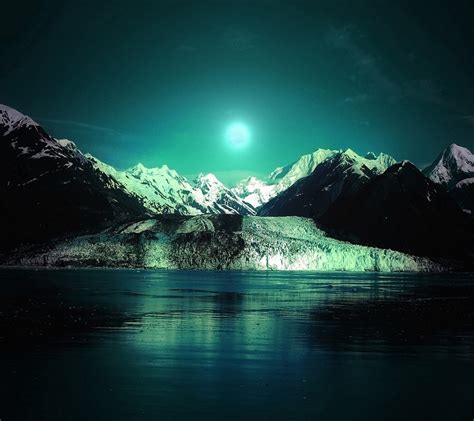 #1156602 sea, night, nature, reflection, artwork, moonlight, fjord, light, mountain, darkness ...