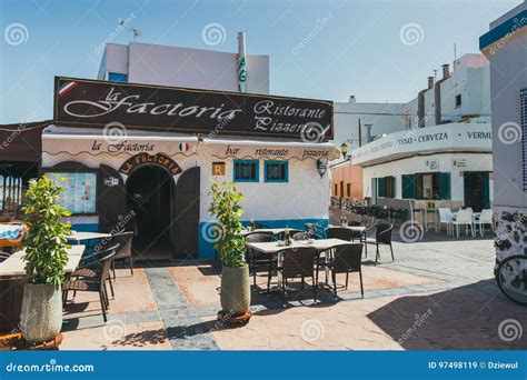 Street View of Corralejo with Bars and Restaurants in the Port Editorial Stock Image - Image of ...