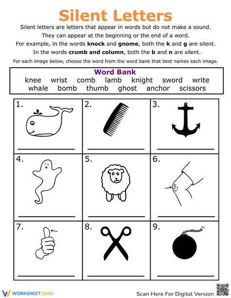 Phonics Review: Silent Letters Worksheet