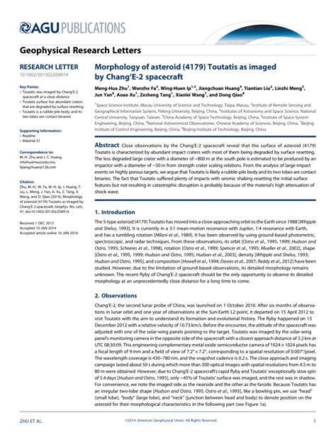 (PDF) Morphology of Asteroid (4179) Toutatis as Imaged by Chang'E-2 ...