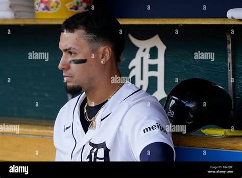 Detroit Tigers shortstop Javier Baez is seen in the dugout before a ...