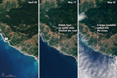 Satellite images show Big Sur Highway 1 before and after mudslide - Business Insider