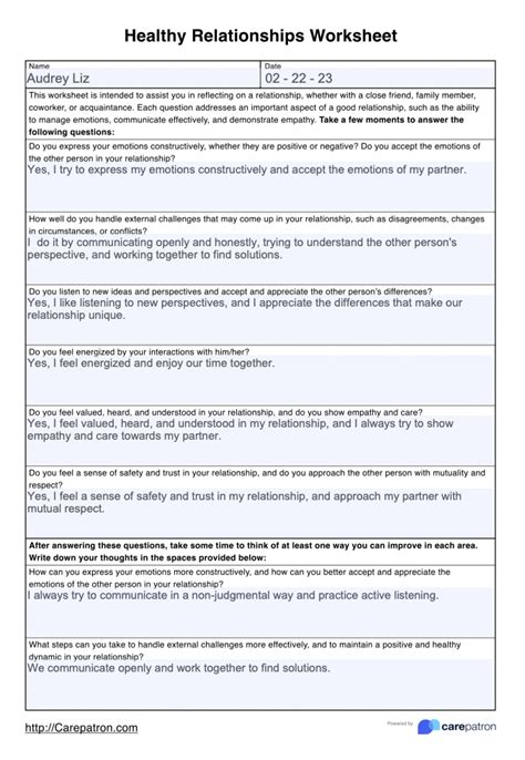 Healthy Relationships Worksheets & Example | Free PDF Download