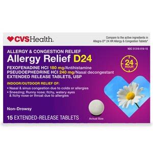 CVS Health Allergy Relief D Extended-Release Tablets, Fexofenadine HCl 180 mg & Pseudoephedrine ...