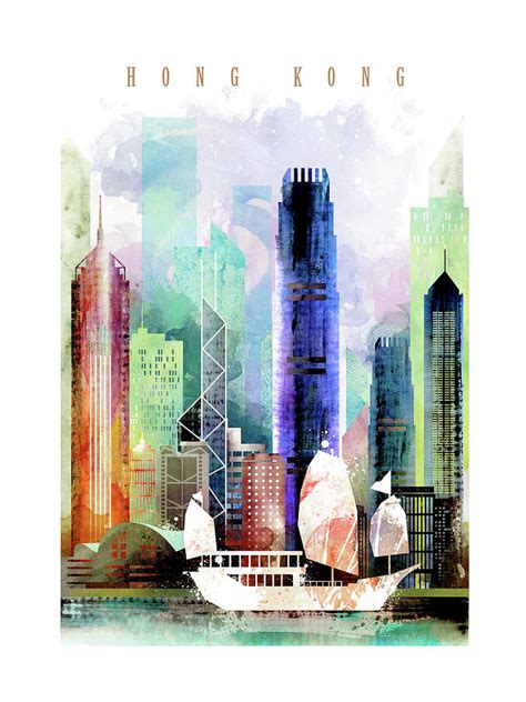 Hong Kong City Skyline Painting by Unique Drawing - Pixels