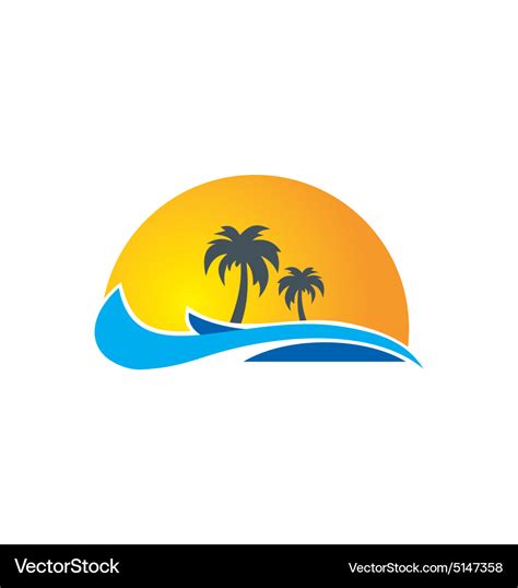 Palm tree ocean wave beach tropic logo Royalty Free Vector