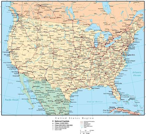 United States Map with US States, Capitals, Major Cities, & Roads