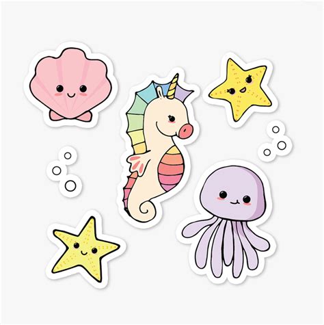 Cute Sea Creatures Kawaii Sticker Pack. Dessi Designs