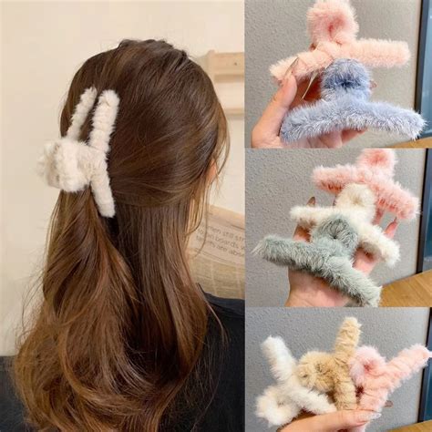 Autumn Winter Furry Grab Clip Back Head Plate Hair Clip Headdress Elegant Temperament French ...