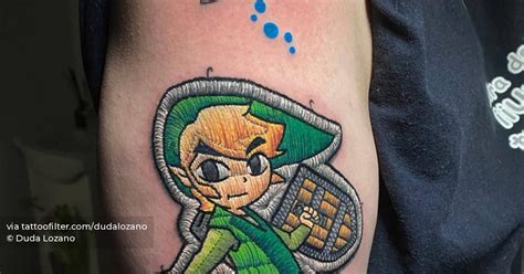 Link tattoo patch located on the upper arm, embroidery