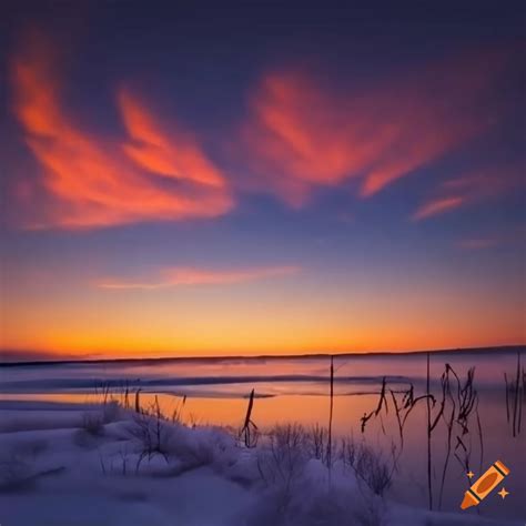 Winter sunset landscape