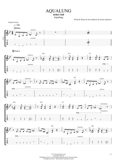 Aqualung by Jethro Tull - Full Score Guitar Pro Tab | mySongBook.com