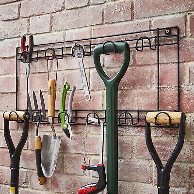 Two Tier Garden Tool Rack 11 Hook Wall Mounted Hanger Shed Garage Tidy in Black | eBay