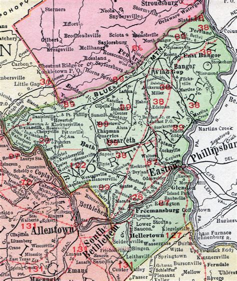 Northampton County, Pennsylvania 1911 Map by Rand McNally, Easton, Nazareth, PA