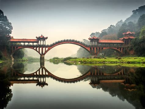 bridge, Reflection, Landscape, China, Sichuan Wallpapers HD / Desktop ...