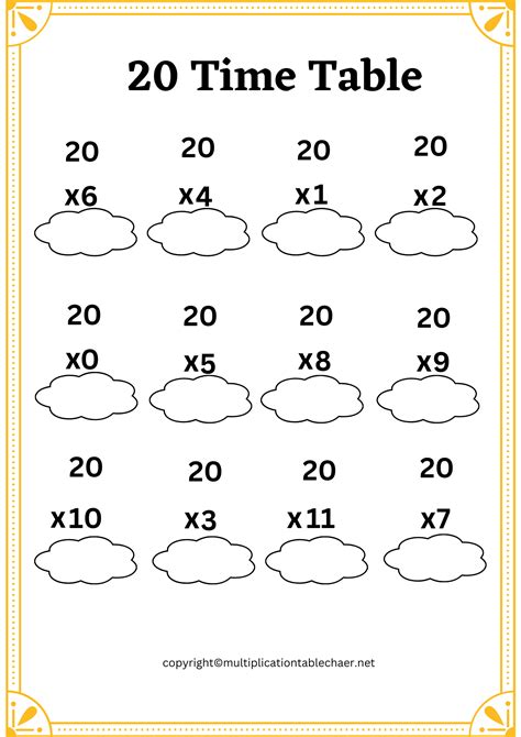 Free 20 Multiplication Chart Worksheets | Multiplication Table